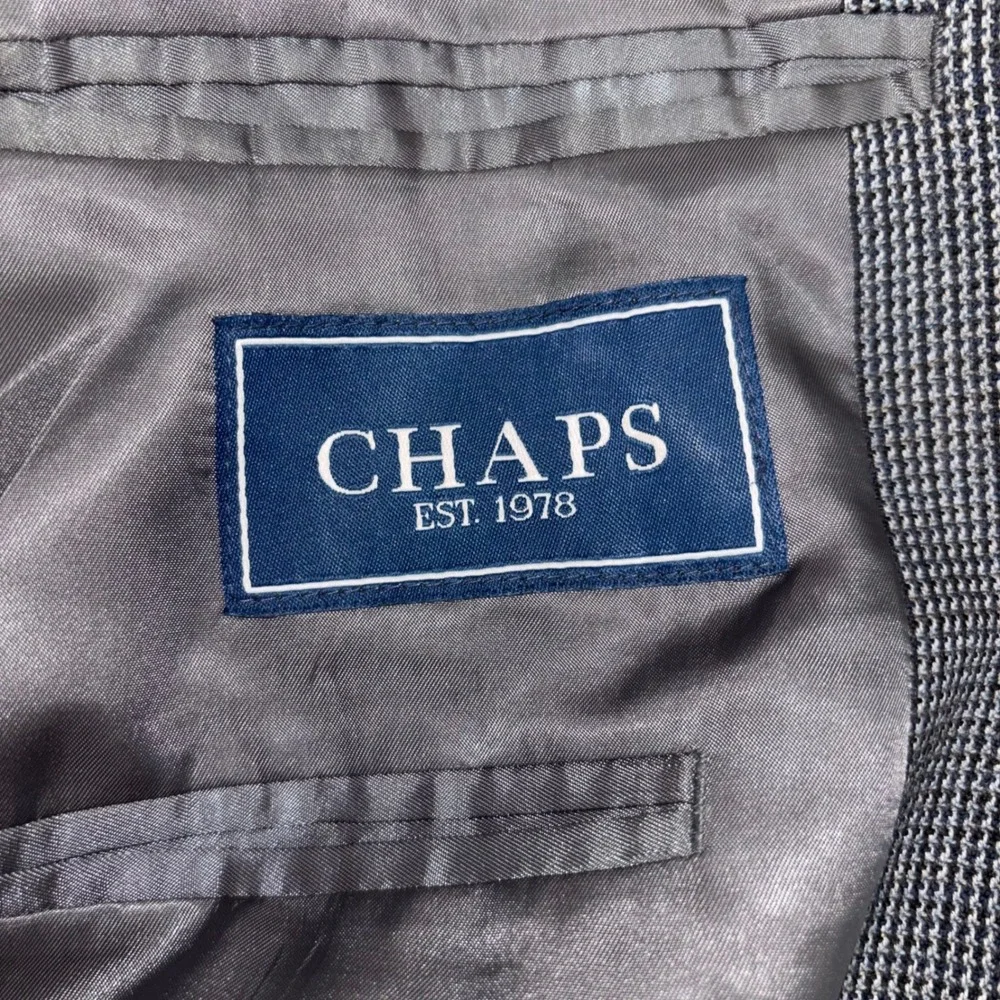 Chaps Mens 42R Blazer 100% Lambswool Grey Micro Houndstooth Sport Coat 2HX0207